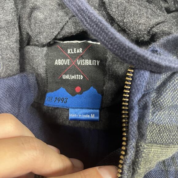 Kavu Jacket Mens Medium Blue Plaid Stripe Hooded Full Zip Cotton Flannel Shirt - Picture 5 of 12